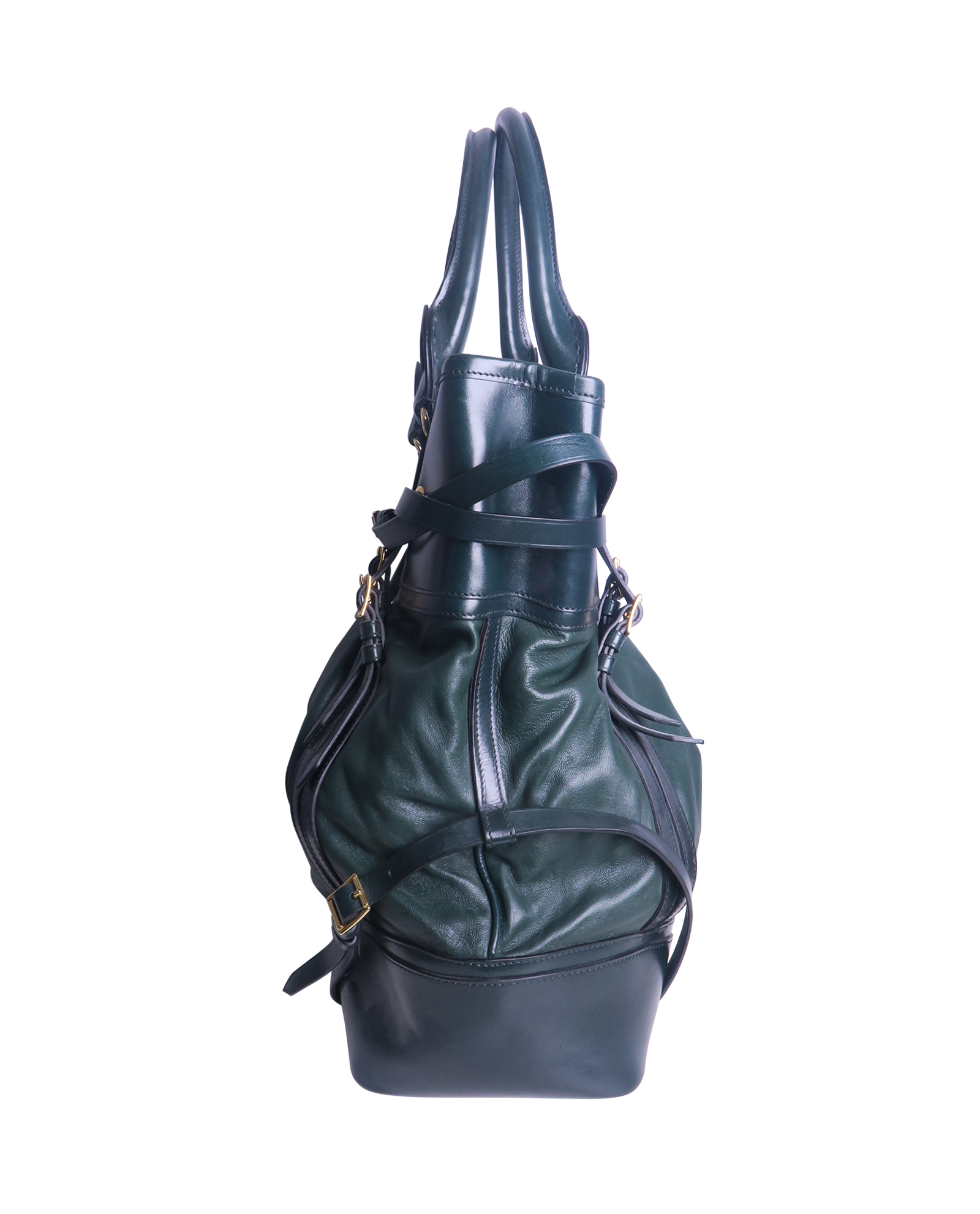 Large Buckle Top Handle bag, &pound;90, Handbags, Green, Leather, Bottom view